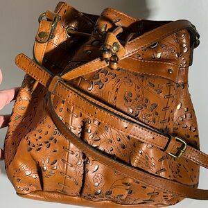 Patricia Nash Leather Hobo bucket bag crossbody purse  drawstring bucket